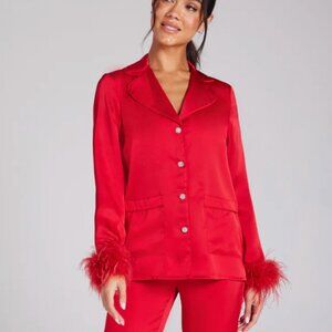 NWT Nadine Merabi Darcie Red Feather Blouse